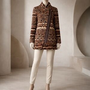 Free People Faux Fur Retro Pattern Wool Coat Tribal Western Womens Size M READ